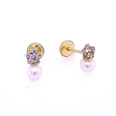Flower and Pearl Stud Earrings