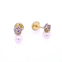 Flower and Pearl Stud Earrings
