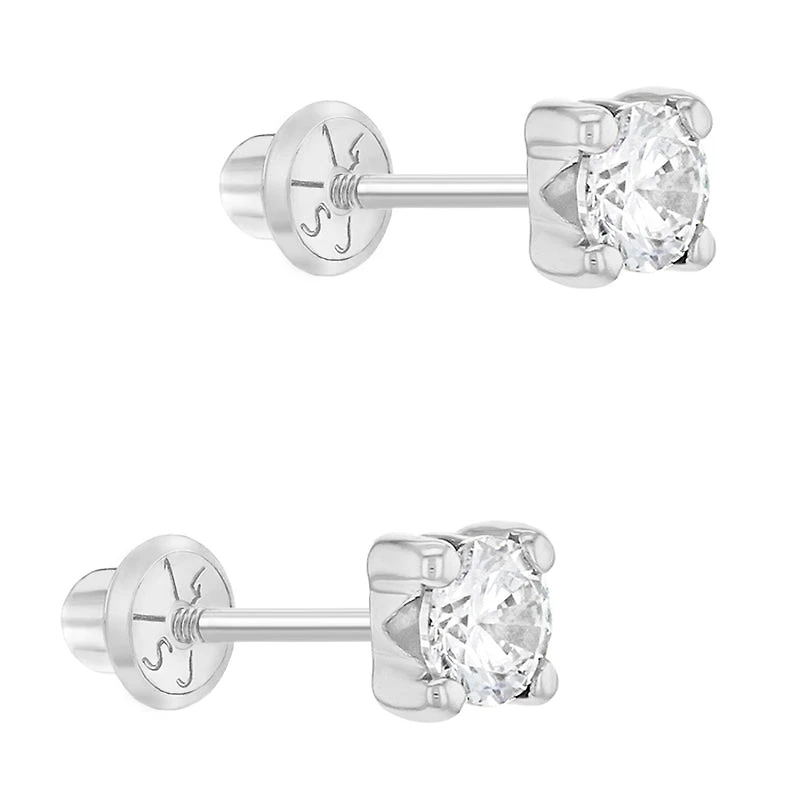 White Gold Zirconia 4MM Kids Earrings