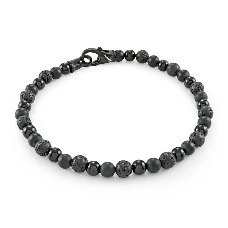 Black Steel, Onyx and Lava 4MM Bead Bracelet