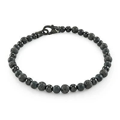 Black Steel, Onyx and Lava 4MM Bead Bracelet