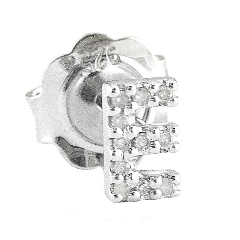 Diamond Initial Silver Stud Earrings