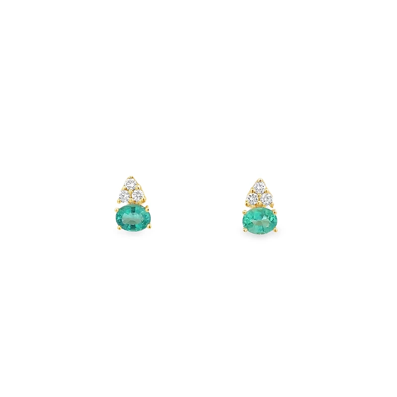 Yellow Gold Stud Earrings with Emerald and Diamonds