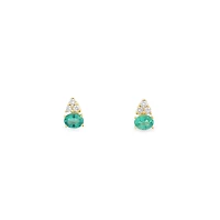 Yellow Gold Stud Earrings with Emerald and Diamonds