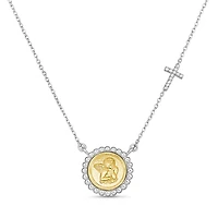 and Yellow Gold Angel and Diamond Cross Necklace