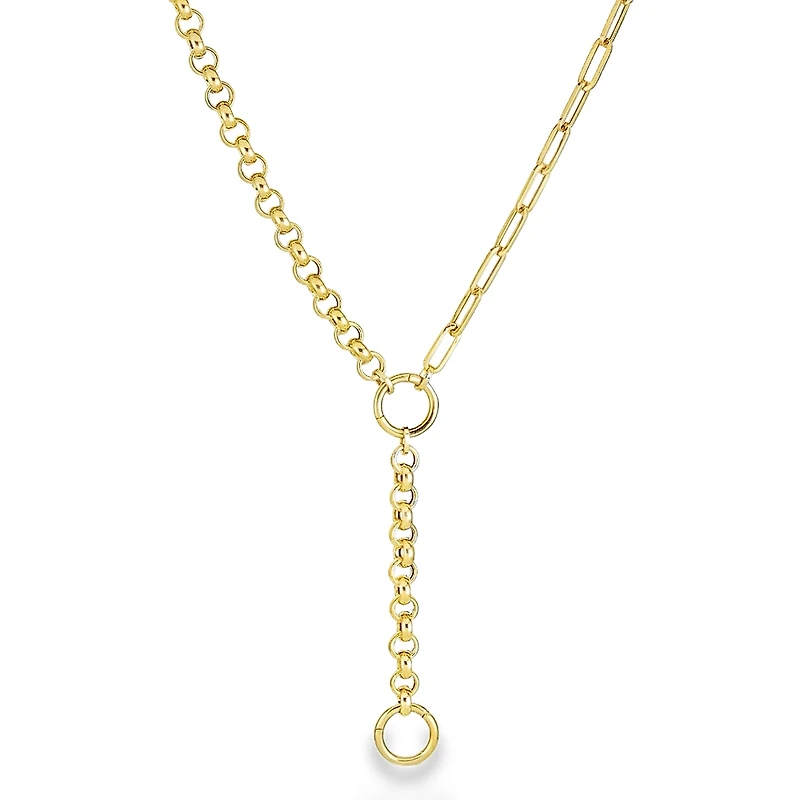 Half Rolo Half Paperclip Lariat Charm Carrier Necklace
