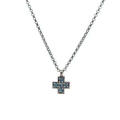 Blue Stones Cross Necklace