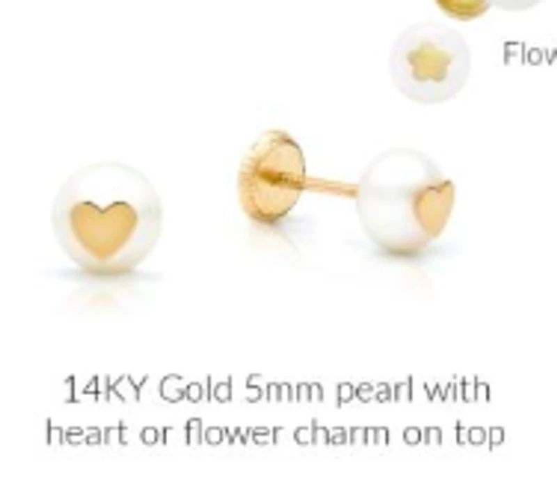 6MM Pearl Heart Stud Earrings 14K
