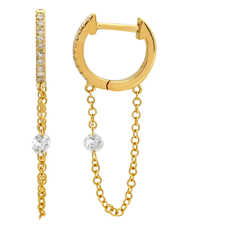 11MM Diamond Huggie with dangle Diamond Earring - Sold as single