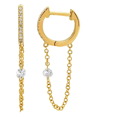 11MM Diamond Huggie with dangle Diamond Earring - Sold as single