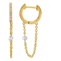 11MM Diamond Huggie with dangle Diamond Earring - Sold as single
