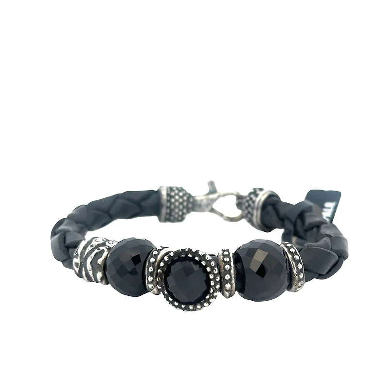Braided Leather Bracelet with Onyx Stones