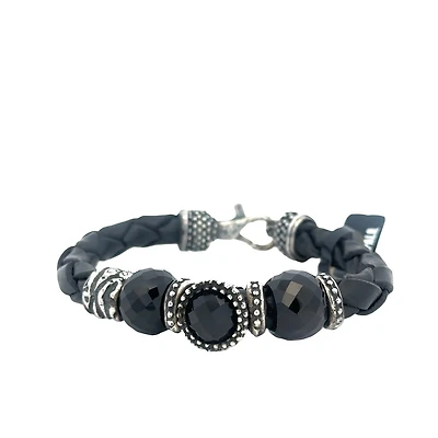 Braided Leather Bracelet with Onyx Stones