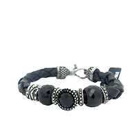 Braided Leather Bracelet with Onyx Stones