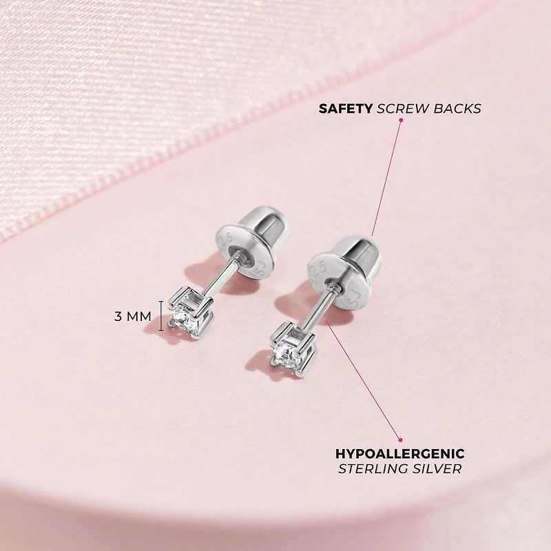 Kids 3MM Princess Earrings