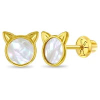Kids Mother Pearl Kitty Cat Earrings