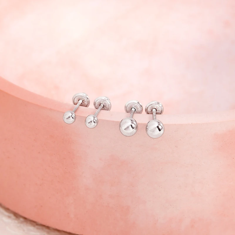 4MM White Gold Ball Kids Stud Earrings