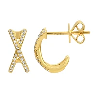 Crossing Half Huggie Diamond Earrings