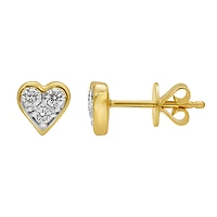 Three Stone Diamond Heart Stud Earrings