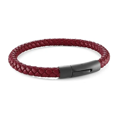 Wine Leather Black Steel Bracelet