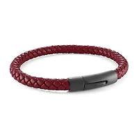 Wine Leather Black Steel Bracelet