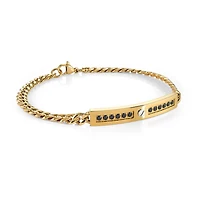 Black Zirconia ID Plate Curb Gold Steel Bracelet