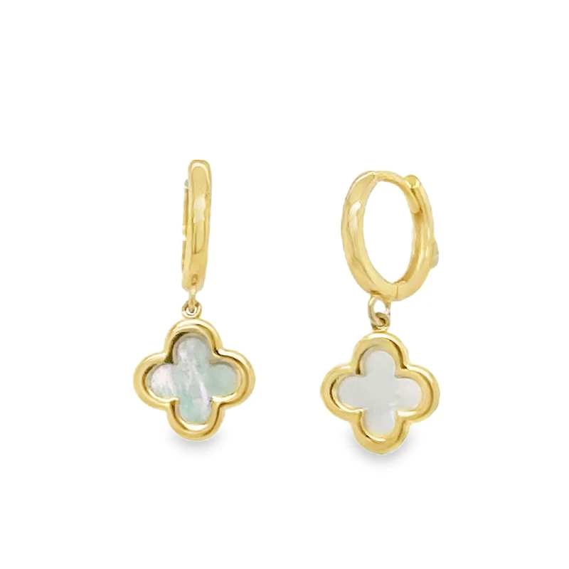 Clover Mother Pearl Huggie Earrings
