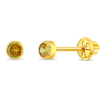 Kids Birthstone 3MM Zirconia Stud Earrings - November