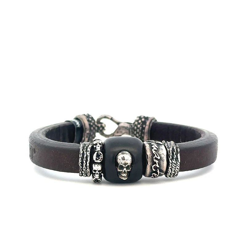 Leather Bracelet with Skull Beads