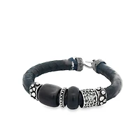 Textured Leather Bracelet with Black Resin Beads