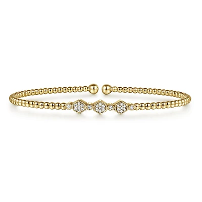 Hexagonal Diamond Yellow Gold Bangle Bracelet