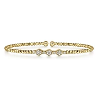 Hexagonal Diamond Yellow Gold Bangle Bracelet