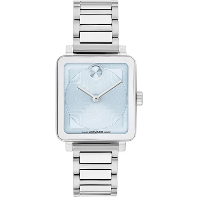 Bold Rectangular Steel/Blue 28MM Watch