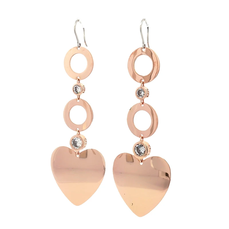 Heart and Circles Dangle Earrings with Zirconia