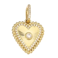 Flutted and Beaded Diamond Heart Pendant 14MM