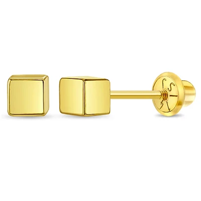 Gold Cube Kids Stud Earrings