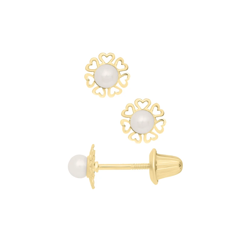 Hearts Pearl Flower Kids Stud Earrings