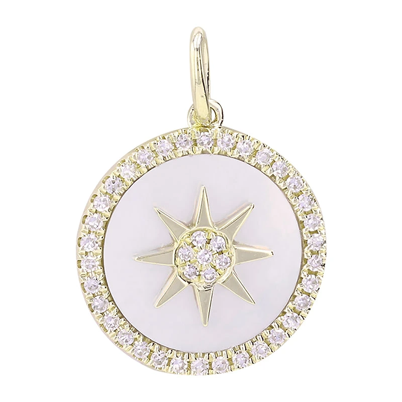 Star Mother Pearl and Diamonds Disk Pendant