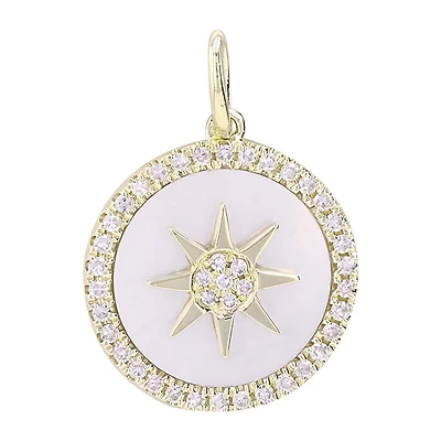 Star Mother Pearl and Diamonds Disk Pendant