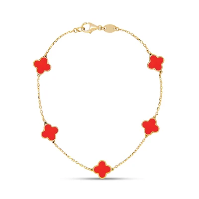 Clover Inlay Red Coral Bracelet