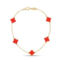 Clover Inlay Red Coral Bracelet