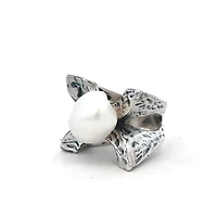 Silver Cross and Pearl Ring (Size 7.5)