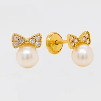 Bow with Zirconias and Pearl Stud Earrings