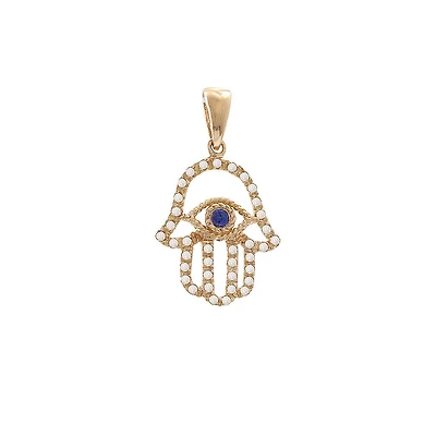 Hamsa Evil Eye Diamond and Sapphire Pendant