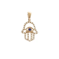 Hamsa Evil Eye Diamond and Sapphire Pendant