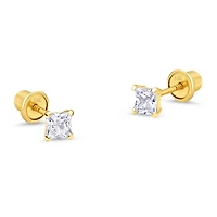 2MM Princess Cut Zirconia Yellow Gold Stud Earring