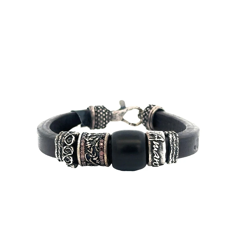 Leather Bracelet with Smokey Quartz and Resin Beads