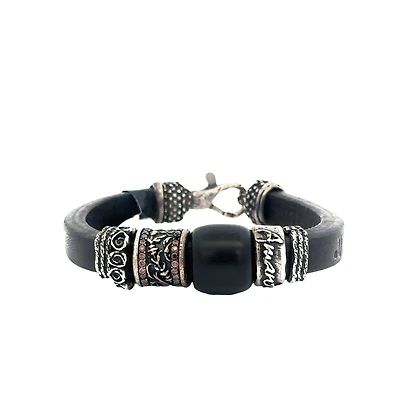 Leather Bracelet with Smokey Quartz and Resin Beads