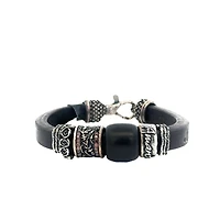 Leather Bracelet with Smokey Quartz and Resin Beads
