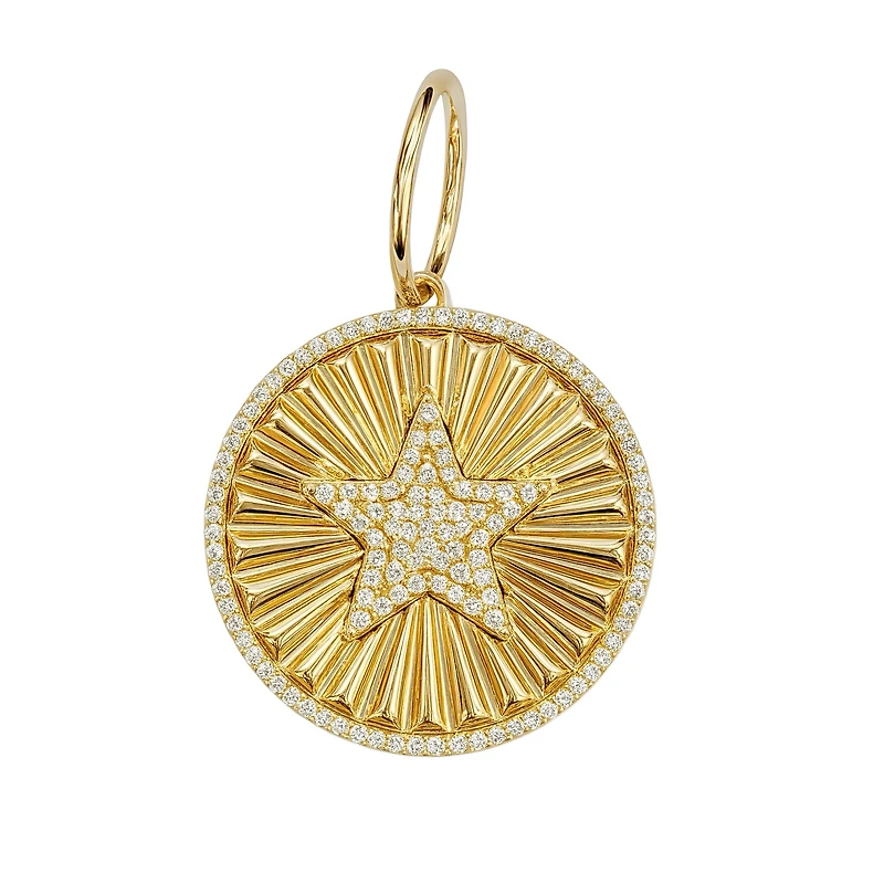 Fluted Diamond Star Round Pendant